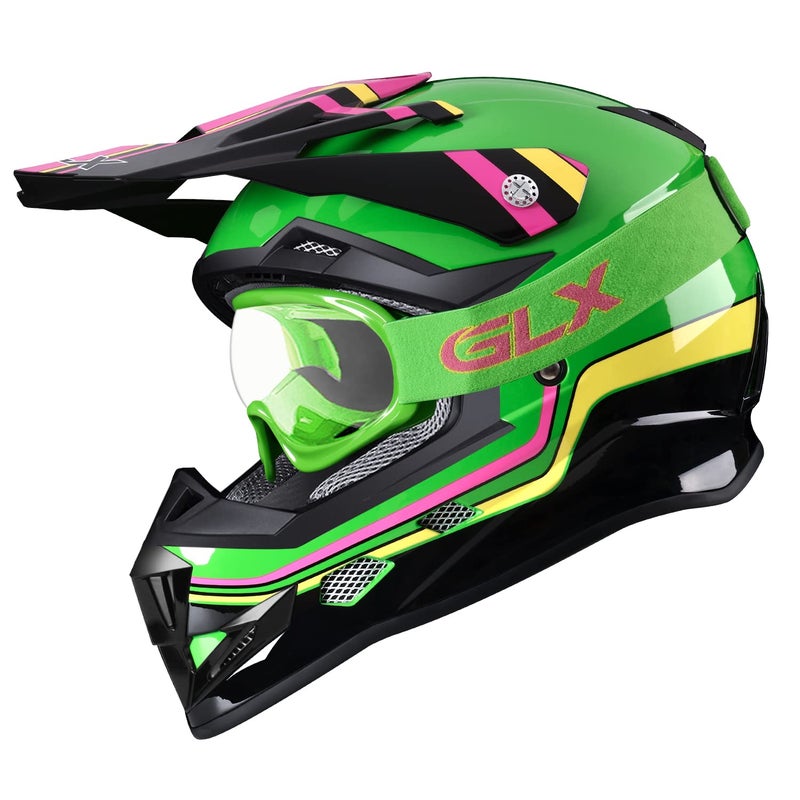 GLX GX623 Youth ATV/Dirt Bike Helmet Combo - Retro Green, X-Large - DOT - Image 2